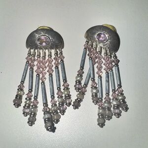 Chic Silver and Pink Beaded Dangle Earrings